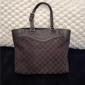 Vintage Gucci Crest Monogrammed Canvas Tote Large